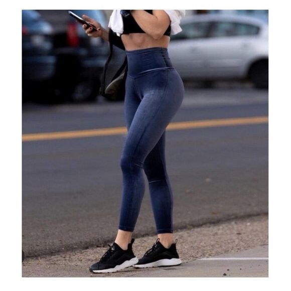 SHEFIT Women’s Blue Velour Luxe High Waist Legging w/ Matching Scrunchie Size Lu - Picture 1 of 11